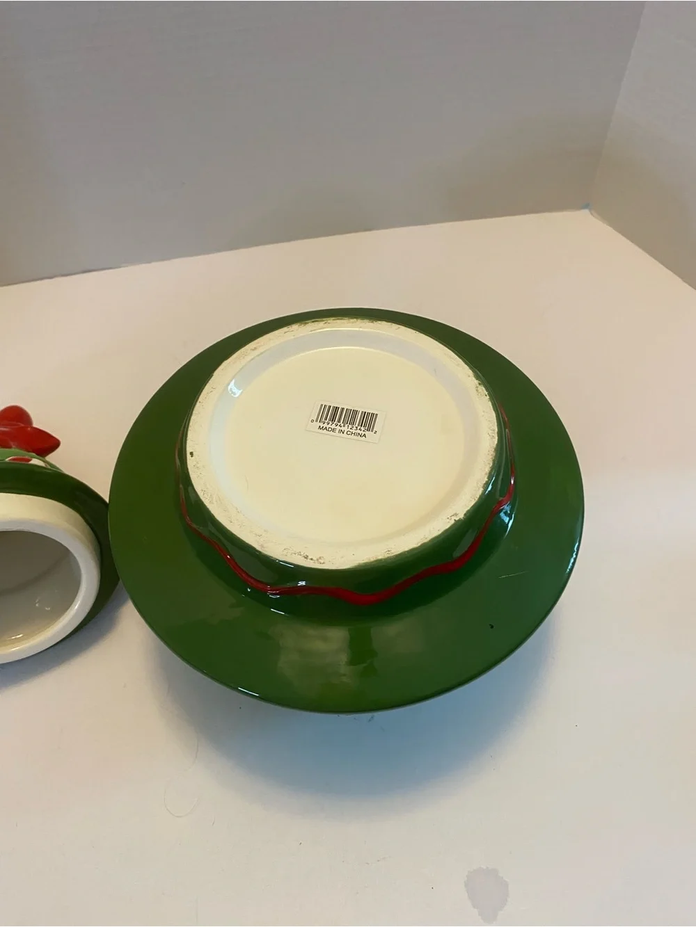 Christmas Tree Cookie Jar w/ Gum Drops & A Bow Atop The Tree Holiday Decor